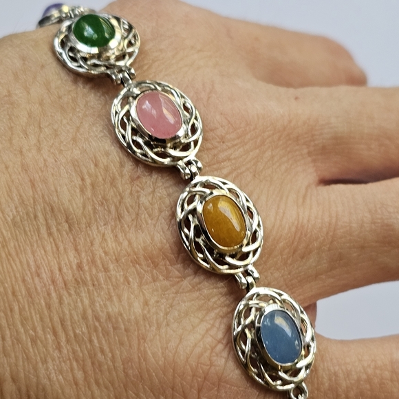 Genuine Multicolor Jade Bolo Bracelet in Platinum over Sterling Silver! ✨️ - Picture 2 of 4